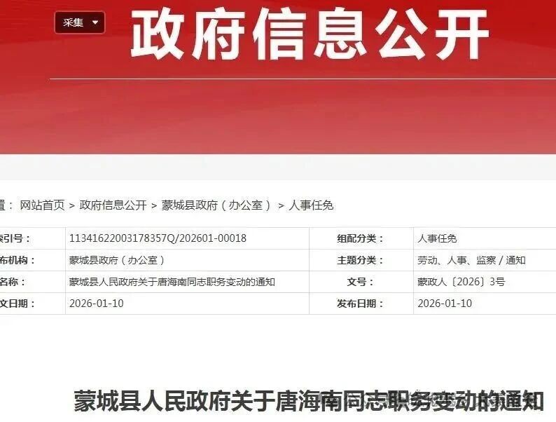 蒙城发布职务任免通知！唐海南履新城管局副局长